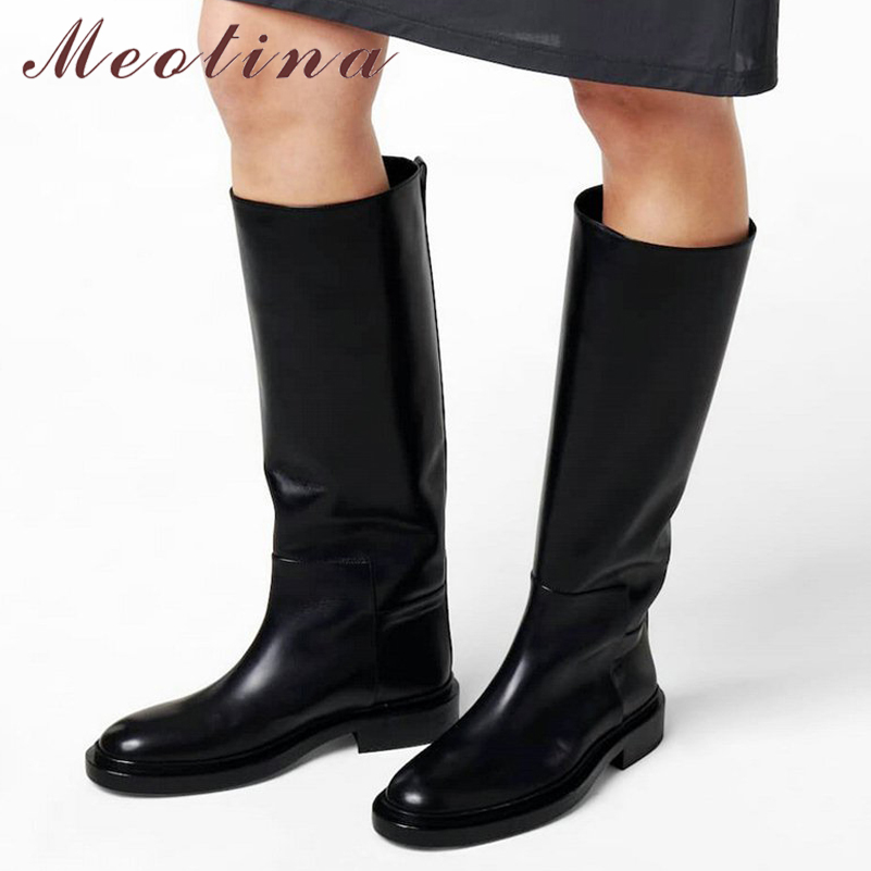 Women'S Fashion Knee High Boots - Meotina Sepatu Bot Tinggi Lutut Kulit