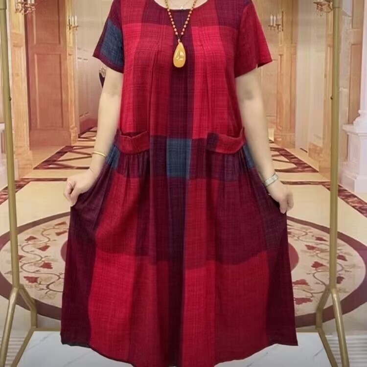 Gaun Katun Linen Bermotif Kota - Women Fashion Over The Years ulasan dan harga